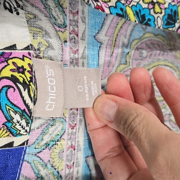 {Chicos} Open Cardigan in Patchwork 100% Linen - Size XS - Picture 9 of 15